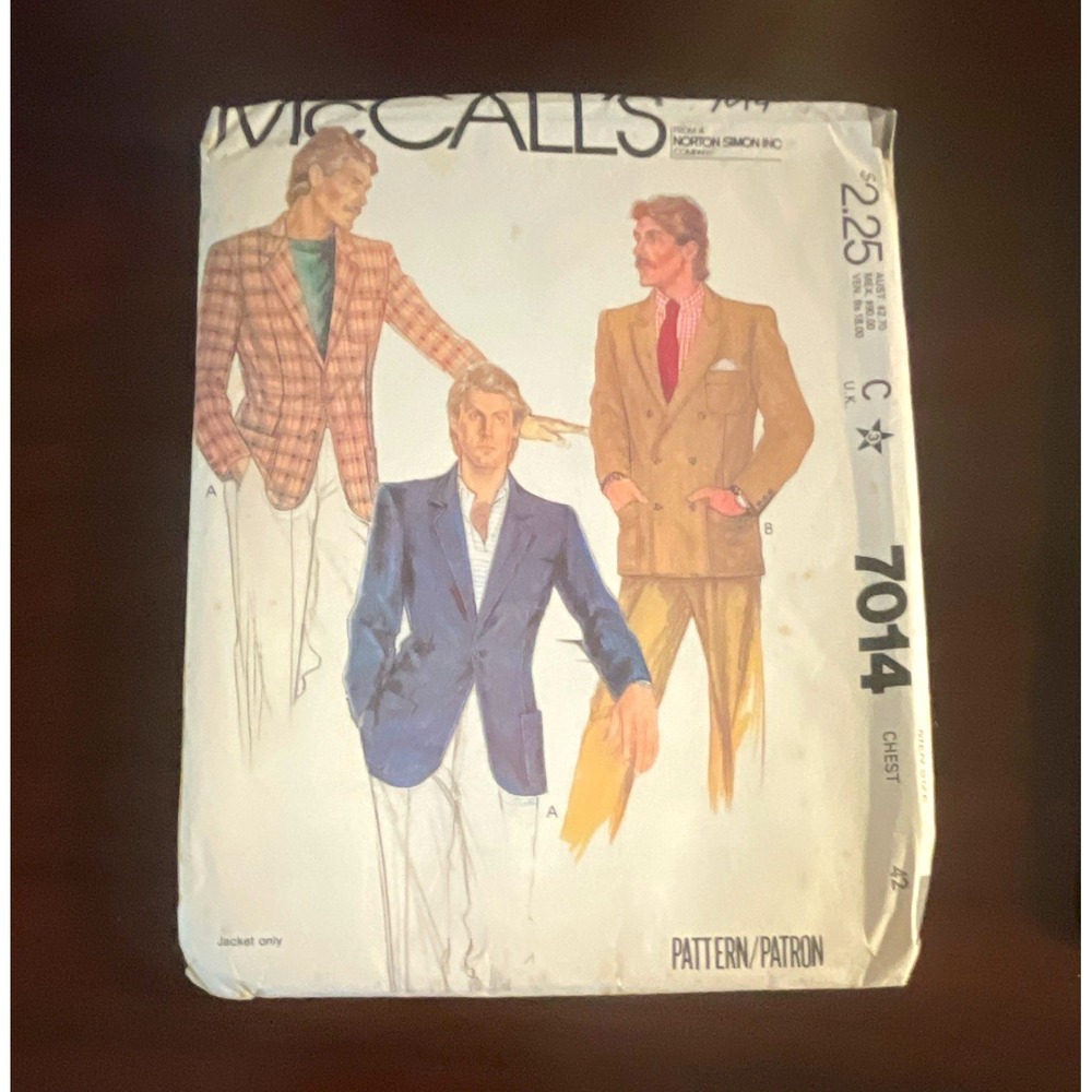 McCall's 7014 VTG 1980s Sewing Pattern Men's Jacket Sz 36-44 UNCUT